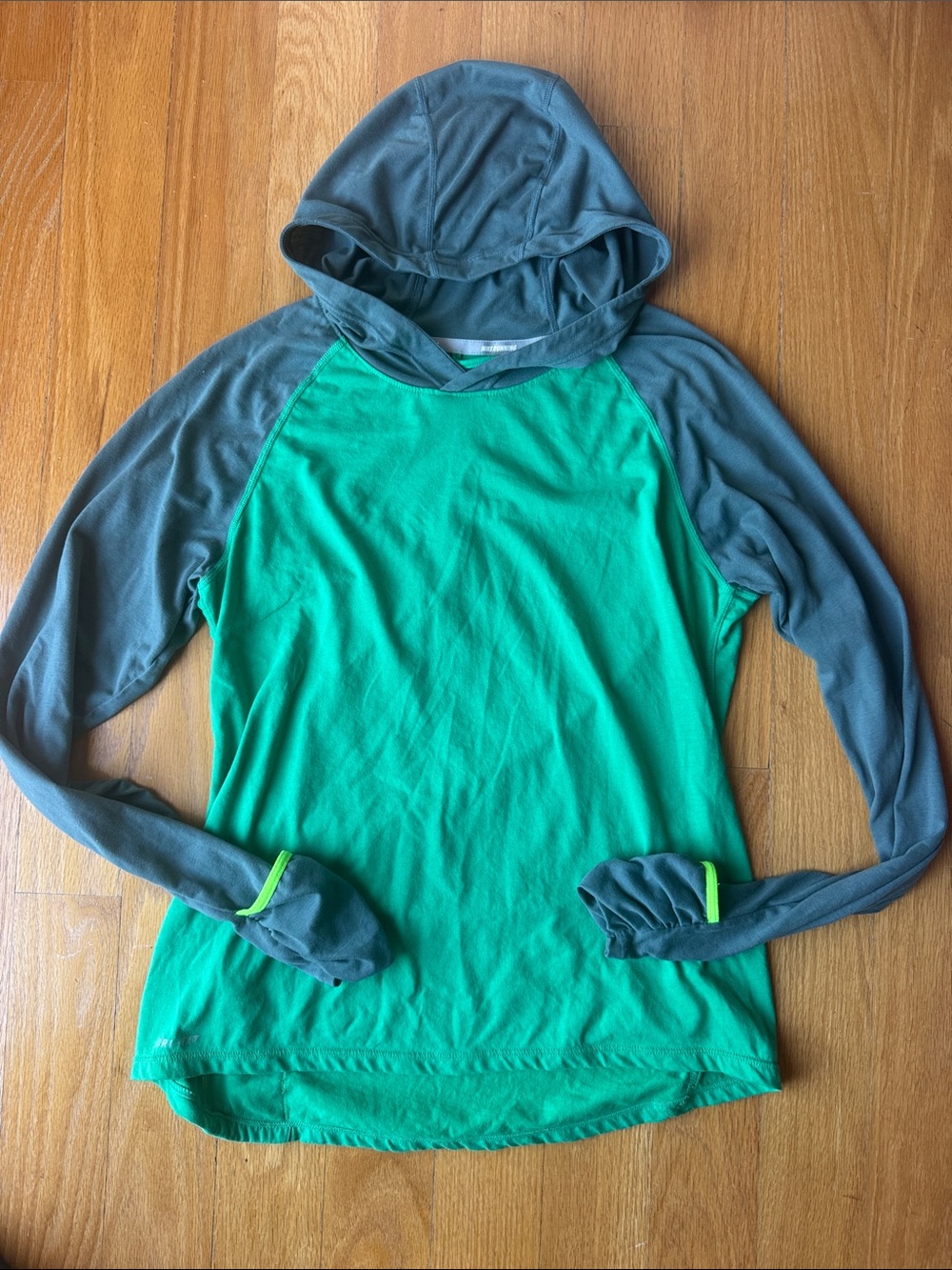 Nike Green and Gray Hooded Raglan Long-Sleeve Top